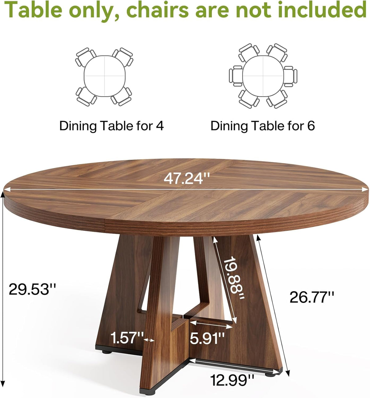 LITTLE TREE Round Dining Table for 4-6 People, 47 Inches Dining Room Table with Wooden Pedestal Base, Brown Dinner Tables, Circle Kitchen Tables for