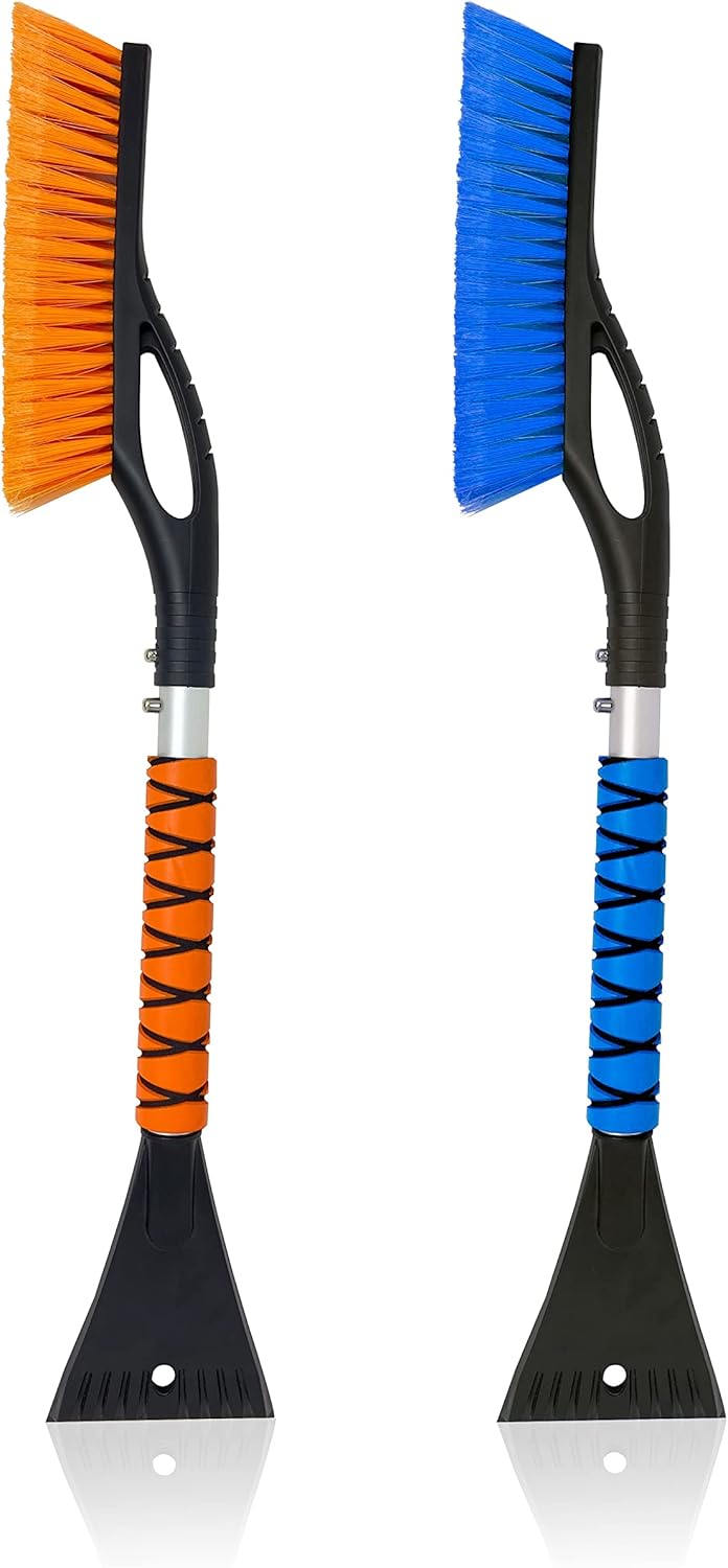 EcoNour 27" Car Snow Brush and Ice Scrapers for Car Windshield (2 Pack) | Scratch Free Bristle Head Snow Brush & Tough Window Snow Scraper with