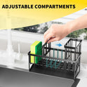 Cisily Kitchen Sink Caddy Organzier with High Brush Holder, Sponge Holder for Sink, 304 Rustproof Stainless, Kitchen Countertop Soap Dispenser