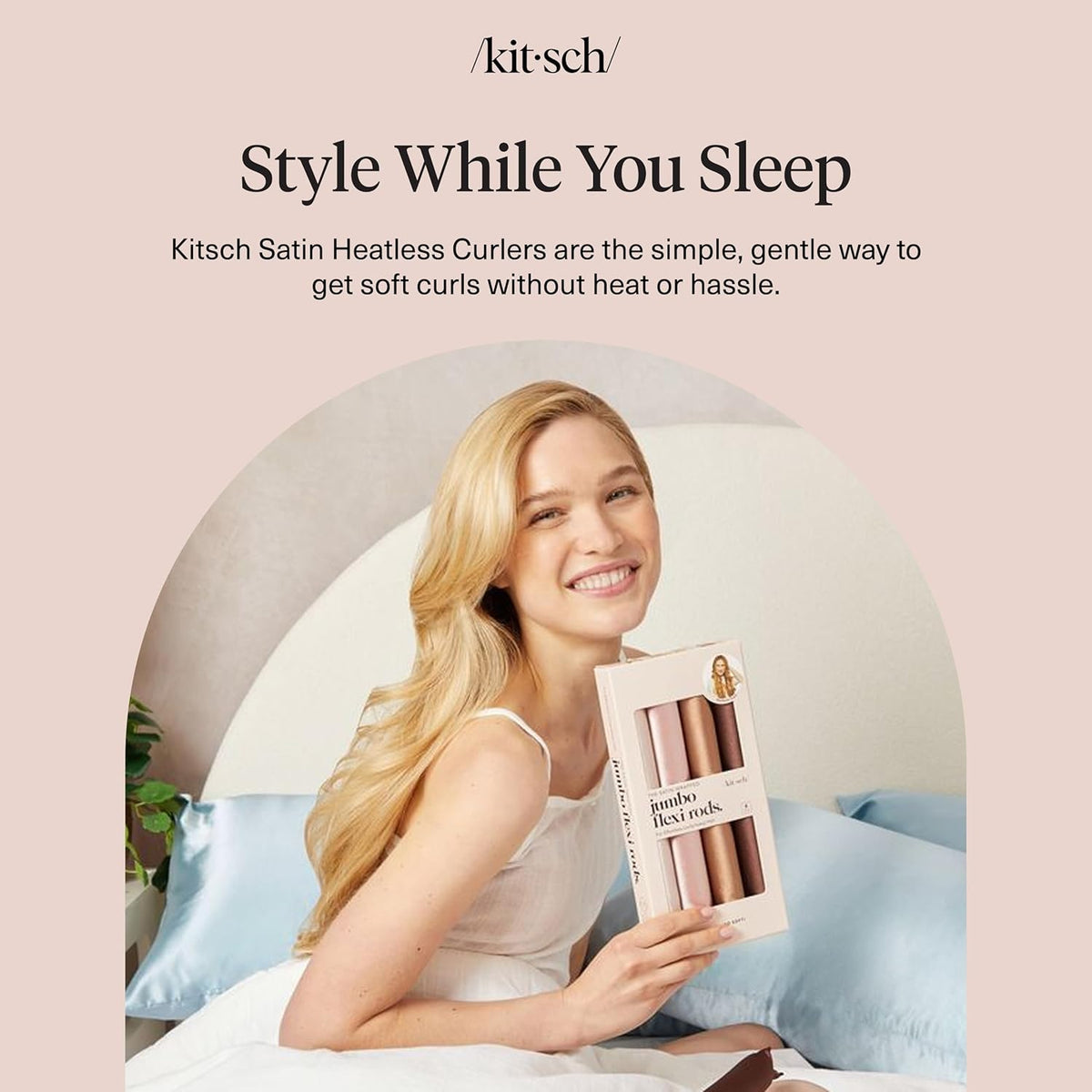 Kitsch Satin Hair Curlers, Heatless Curling Rod - Jumbo Flexi Rod, Heatless Hair Curler - Hair Curlers to Sleep In - No Heat Overnight Curls