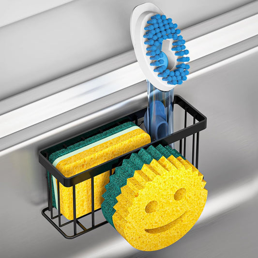 Sponge Holder Smiley Face, Sink Caddy for kitchen Sink, Kitchen Organizer Sponge Holder with 2 PCS Suction Cups/1 PCS Adhesive Strips, Designed for