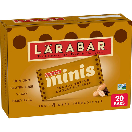 Larabar Peanut Butter Chocolate Chip Mini Bars, Gluten Free Vegan, 20 ct