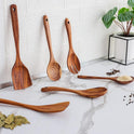 Zulay Kitchen 6-Piece Wooden Spoons for Cooking - Smooth Finish Teak Wood Utensils - Soft Comfort-Grip Cooking Wood Spoons Non-Stick Teak