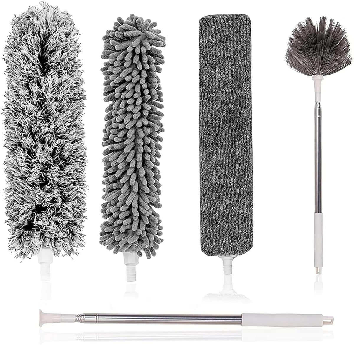 Microfiber Feather Duster 5-in-1 Kit, Dusters for Cleaning, Duster with Extension Pole 100 Inches, Cobweb Duster, Microfiber Dusters for High