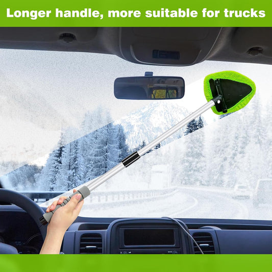 XINDELL 29-inch Windshield Cleaner Tool – Car Interior Window Cleaning Kit with Extended Long Handle & 4 Microfiber Pads, Auto Wiper Windshield Brush