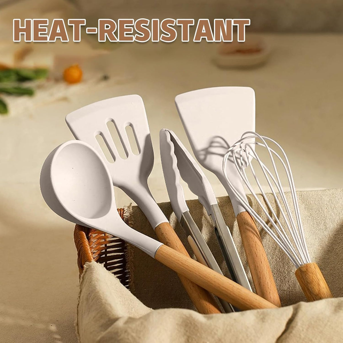 Umite Chef Kitchen Cooking Utensils Set, 33 pcs Non-Stick Silicone Cooking Kitchen Utensils Spatula Set with Holder, Wooden Handle Silicone Kitchen