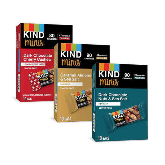 KIND Bar Minis, Variety Pack, Dark Chocolate Nuts and Sea Salt, Caramel Almond Sea Salt, Dark Chocolate Cherry Cashew Healthy Snacks, Gluten Free