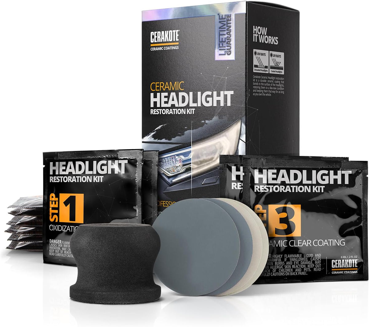 CERAKOTE® Ceramic Headlight Restoration Kit – Guaranteed To Last As Long As You Own Your Vehicle – Brings Headlights Back to Like New Condition - No