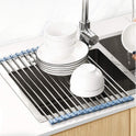 MECHEER Over The Sink Dish Drying Rack, Roll Up Dish Drying Rack Kitchen Dish Rack Stainless Steel Sink Drying Rack, Foldable Dish Drainer