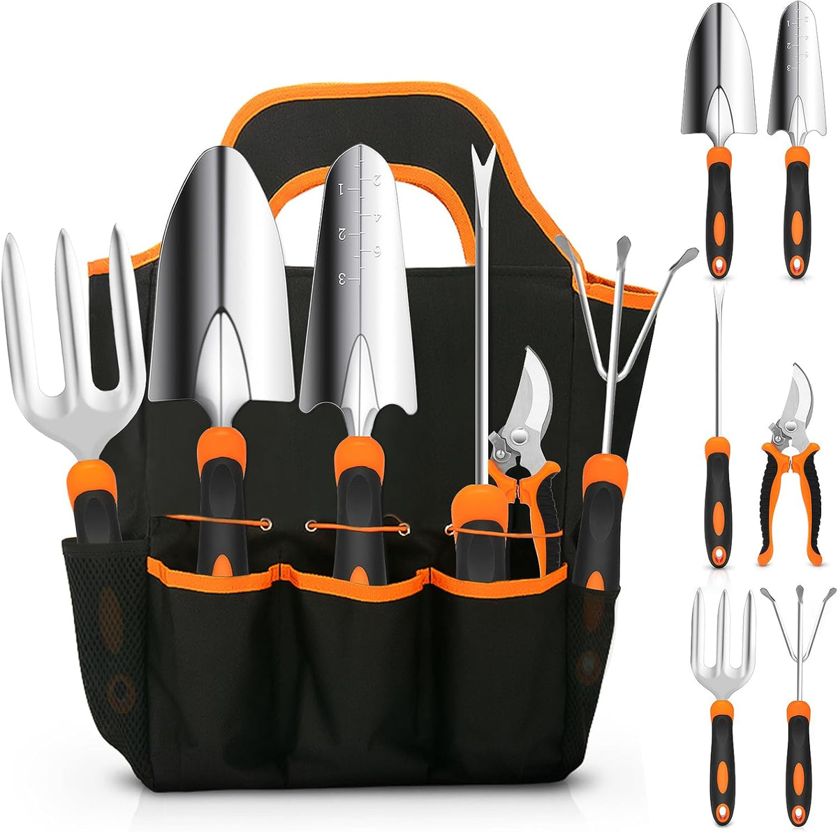Gardening Tool Set, CHRYZTAL Stainless Steel Heavy Duty Gardening Tool Set, with Non-Slip Rubber Grip, Storage Tote Bag, Outdoor Hand Tools, Ideal