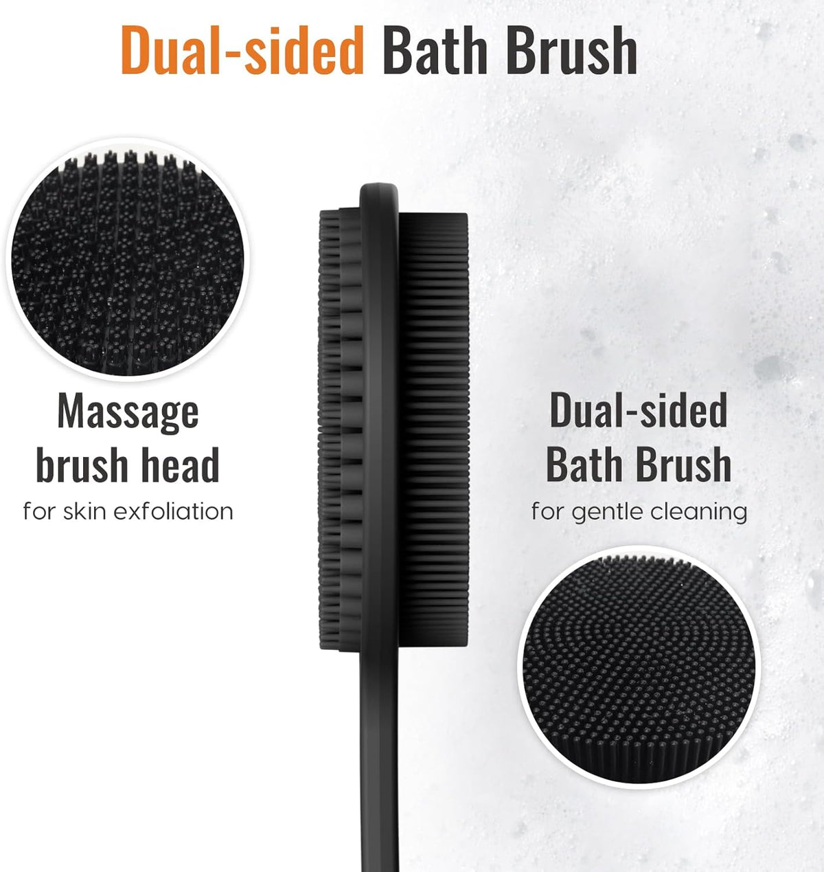 VWMYQ Silicone Back Scrubber for Shower, 17in Lengthen Long Handle Body Brush, Double Sided Shower Brush for Shower Exfoliating and Massage Can