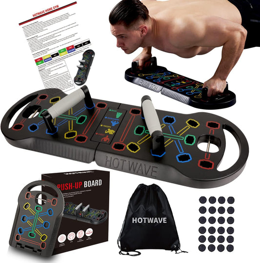 HOTWAVE Push Up Board Fitness, Portable Foldable 20 in 1 Push Up Bar at Home Gym, Pushup Handles for Floor. Professional Strength Training Equipment