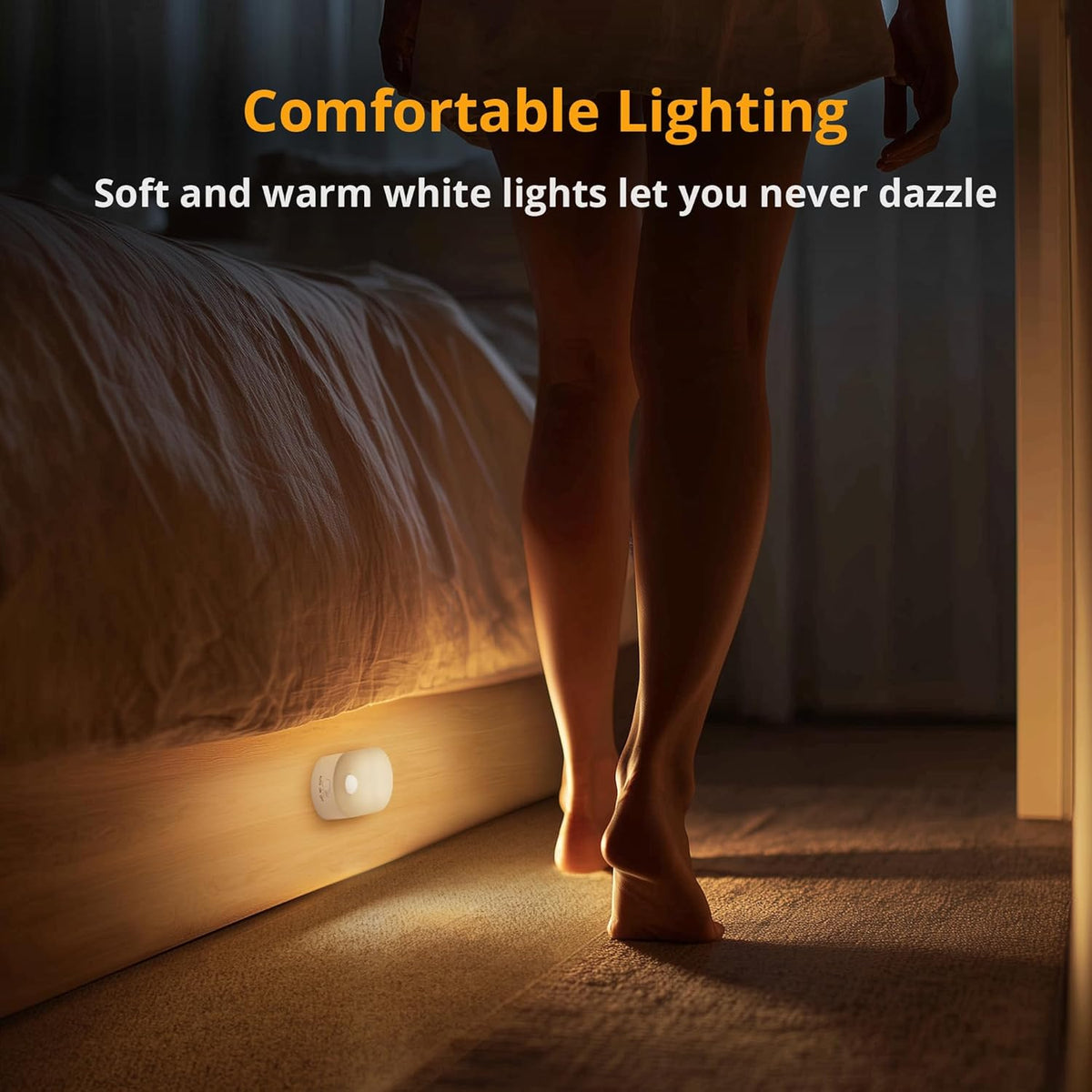 Lyridz Rechargeable Battery Night Light with Motion Sensor, Portable Mini Warm White LED Stick-on Closet Light, Adjustable Brightness for Bathroom