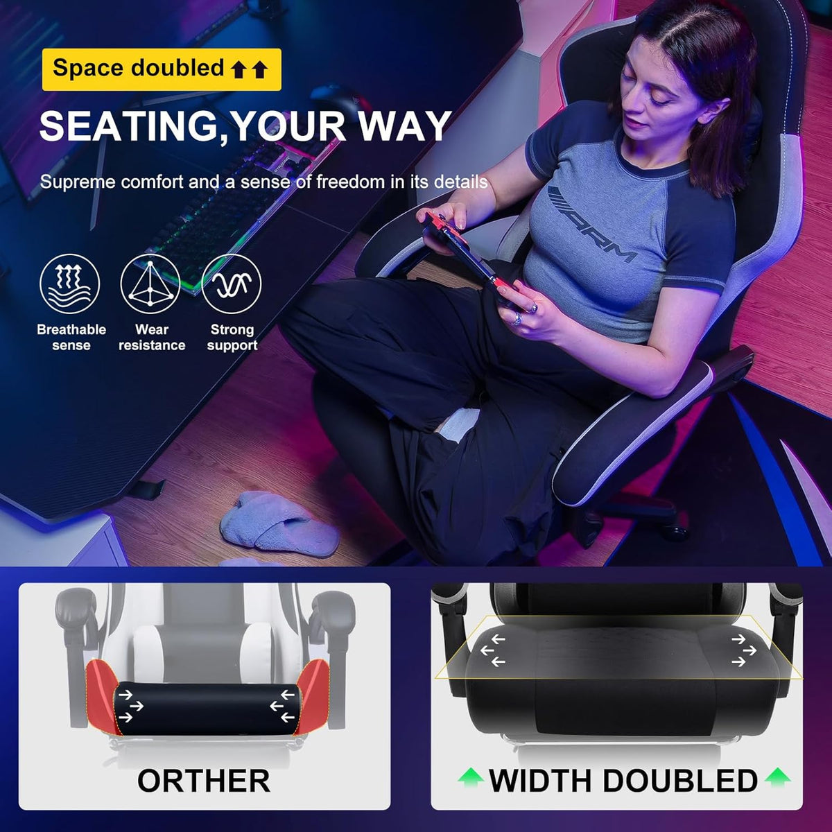 GTPLAYER Gaming Chair, Computer Office Chair with Pocket Spring Cushion, Linkage Armrests and Footrest, High Back Ergonomic Computer Chair with
