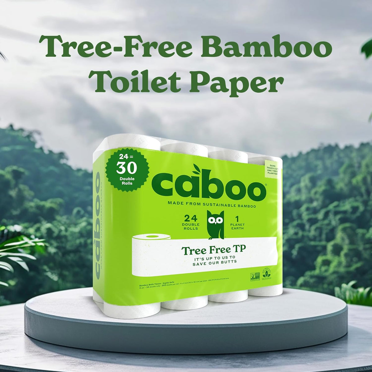 Caboo Tree Free Toilet Paper, Septic Safe Toilet Tissue, Non Toxic, Chemical Free, Non Toxic, 2 Ply Bathroom Toilet Paper | Pack of 24 Double Rolls