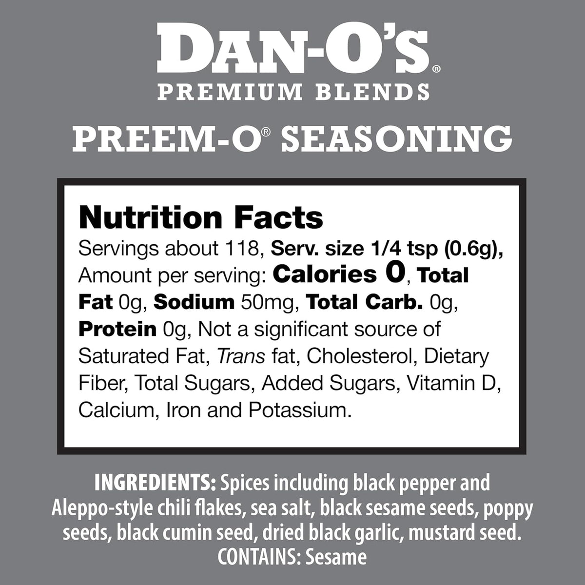 Dan-O's Preem-O Seasoning, 2.5 oz Bottle, Meat Seasoning for Steak, Ribs, Chicken, Brisket and More, Sugar Free, Zero Calorie, Use this Spice Blend