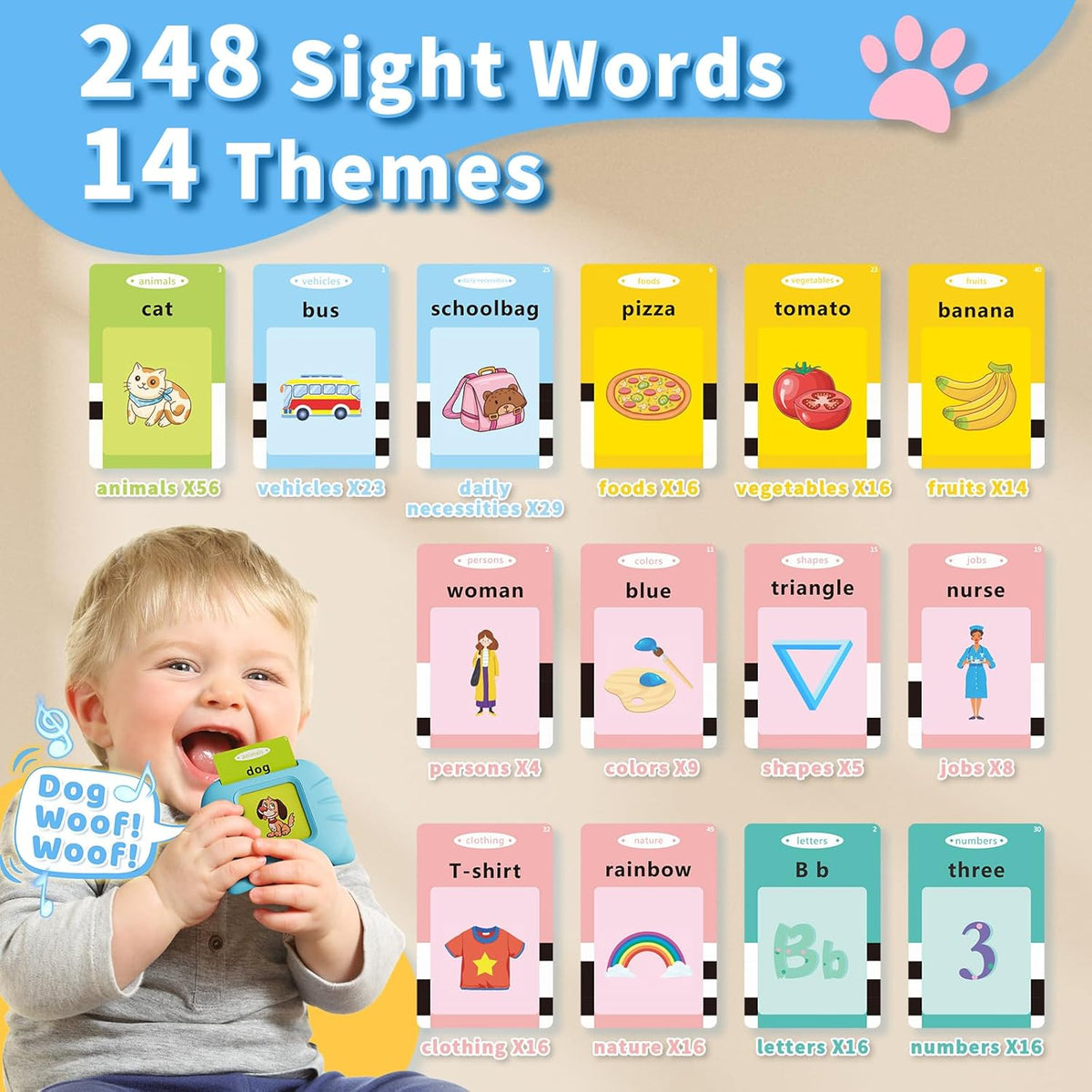Toddler Toys Talking Flash Cards for 1 2 3 4 5 6 Year Old Boys and Girls, Autism Sensory Toys for Autistic Children, Learning Educational Montessori