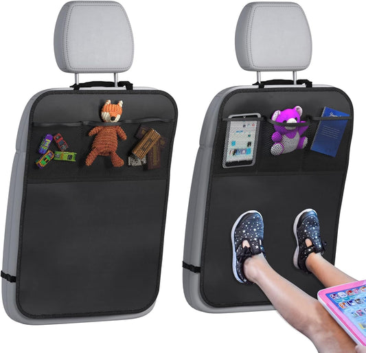 lebogner Back Seat Cover For Kids + 3 Pocket Storage Organizer, 2 Pack X-Large Waterproof Kick Mats Backseat Protector, Car Seat Back Protectors For