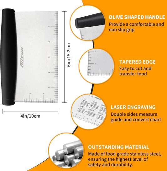 ALLTOP Bench Scraper & Chopper for Kitchen - Ideal Baking Essential Utensil,Stainless Steel Pastry/Dough/Food Cutter Tool for Cake Pizza