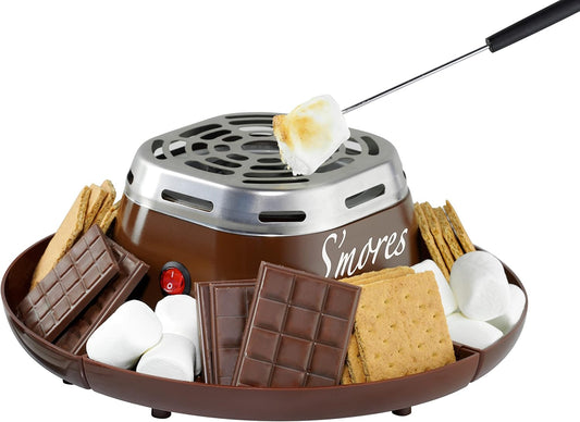 Nostalgia Tabletop Indoor Electric S'mores Maker - Smores Kit With Marshmallow Roasting Sticks and 4 Trays for Graham Crackers, Chocolate, and