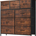 DUMOS Dresser for Bedroom, Storage Organizer with 9 Drawers, Chest of Drawers with Fabric Bins, Sturdy Metal Frame, Wood Tabletop for Guest Room