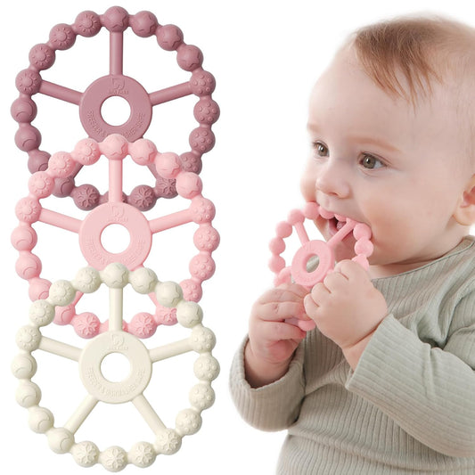 3 Pack Ring Teether Baby Infant Toys, Baby Essentials, Silicone Teething Ring Toys for Babies 0-6 Months, Seposeve Toddler Teethers 6-12 Months 12-24