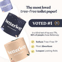 Betterway Bamboo Toilet Paper 3 Ply - Sustainable Toilet Tissue - 12 Double Rolls & 360 Sheets Per Roll - Septic Safe - Organic, Plastic Free - FSC