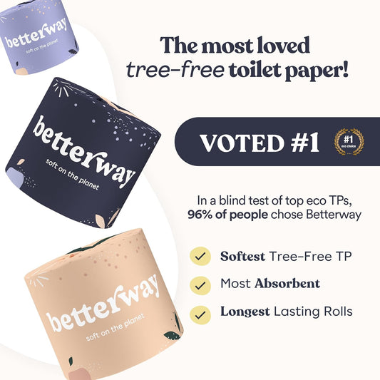 Betterway Bamboo Toilet Paper 3 Ply - Sustainable Toilet Tissue - 12 Double Rolls & 360 Sheets Per Roll - Septic Safe - Organic, Plastic Free - FSC