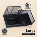 M&G Mesh Pen Holder Desk Organizers Pencil Holder for Desk Black, 3 Compartments Metal Office Supply Organizer with Sticky Notes Holder for School