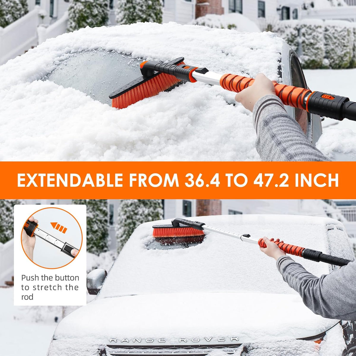 AstroAI 47.2" Ice Scrapers for Car Windshieldand Extendable Snow Brush with Foam Grip and 360° Pivoting Brush Head for Christmas Car Auto Truck