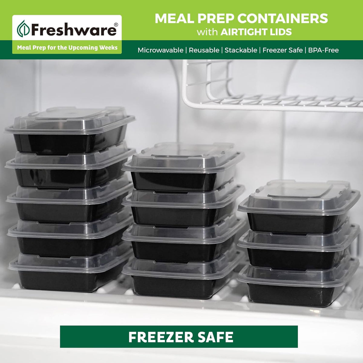 Freshware Meal Prep Containers [50 Pack] 1 Compartment Food Storage Containers with Lids, Bento Box, BPA Free, Stackable