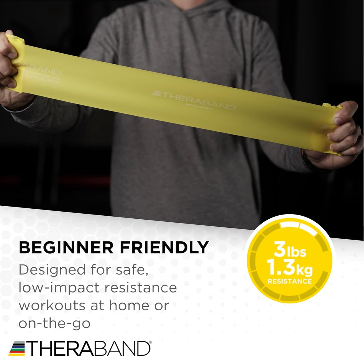 THERABAND Resistance Bands Set, Beginner Kit, Yellow, Red, Green, Non-Latex Elastic Bands for Exercise & Physical Therapy, Strength Training Bands