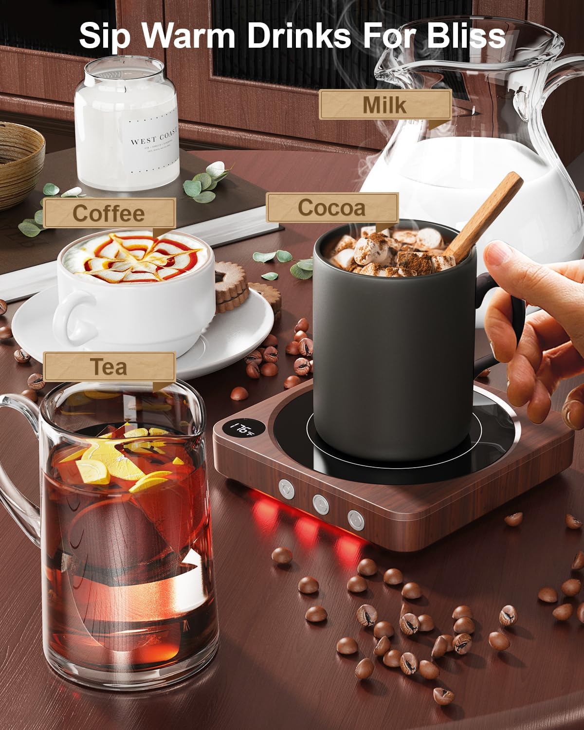 Mug Warmer - 36W Coffee Mug Warmer for Desk with Temperature Display, 2-12Hrs Auto Shut Off, Smart Candle Warmer - Ideal Coffee Gifts Accessories