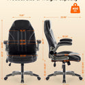Office Desk Chair, Ergonomic Computer Chair with Padded Flip-Up Arms and Adjustable Lumbar Support, PU Leather Executive Chair with Tilt Lock and
