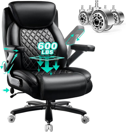 600LBS Large Heavy Duty Office Chair with 5D Flip Arms,Comfy Big and Tall Executive Office Desk Chair with Pocket Spring Cushion,High Back Computer