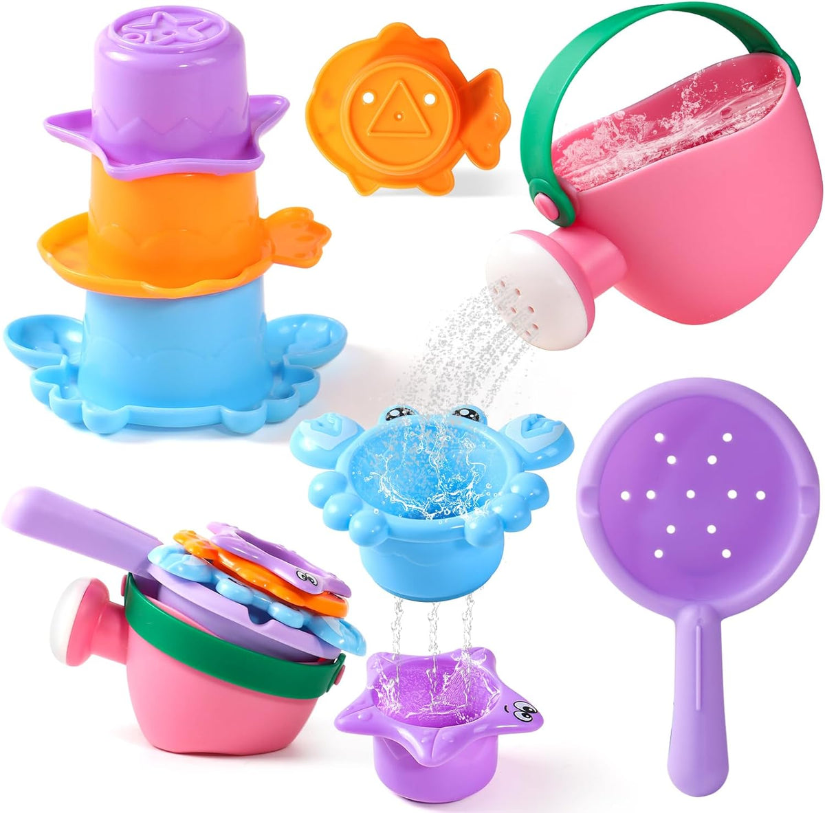 Fajiabao Baby Bath Toys for Kids Ages 1-3 Toddler Bath Toys Mold Free for 2-4 Bathtub Sand Beach Pool Water Toys for 1+ Year Old Girl Gifts 5 PCS