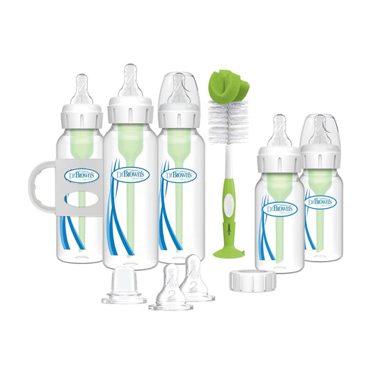 Dr. Brown's Natural Flow Anti-Colic Options + Narrow Bottle to Sippy Gift Set with Soft Silicone Sippy Spout, Removable Silicone Handles, Travel Cap