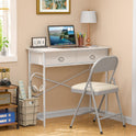 Small Writing Desk for Kids Bedroom, 31.5 Inch White Computer Desk for Small Spaces, Simple Desk with 2 Fabric Drawers for Home Office, Dorm, Living