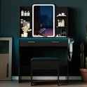 Vanity Desk with LED Lights Mirror & Power Outlet, Small Makeup Vanity Table Set with Storage Drawers & Chair, 3 Lighting Modes & Adjustable