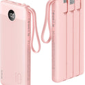 VRURC Portable Charger Power Bank, 10000mAh Travel Essentials Battery Pack, 5 Outputs 2 Inputs Slim Charging Bank Built-in Cables Cords Wires
