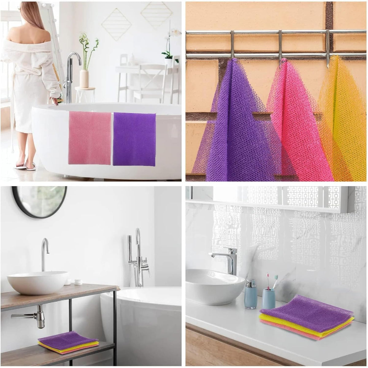 UJFQBH 3 Pieces African Bath Sponge African Net Long Net Bath Sponge Exfoliating Shower Body Scrubber Back Scrubber Skin Smoother,Great for Daily Use