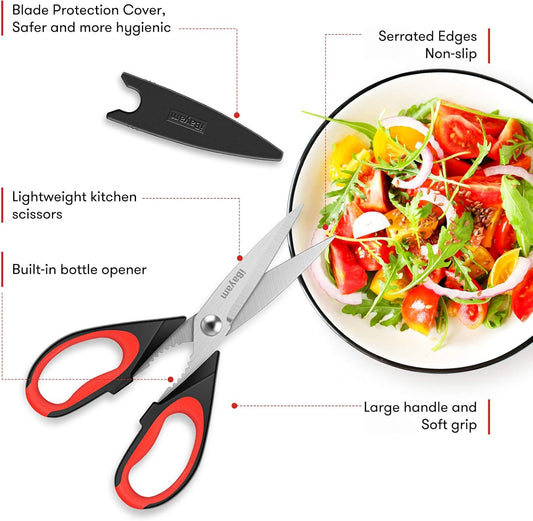 iBayam Kitchen Scissors All Purpose Heavy Duty, Kitchen Utensils Set, Stainless Steel Cooking Utensils Gadgets, Meat Poultry Food Shears Dishwasher