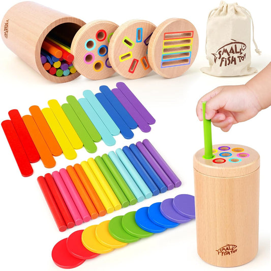 Wooden Montessori Baby Toddler Toys: 3 in 1Learning Fine Motor Skills Juguetes, Educational Color Sorting Fidget Sensory Toys for Toddlers 1-3