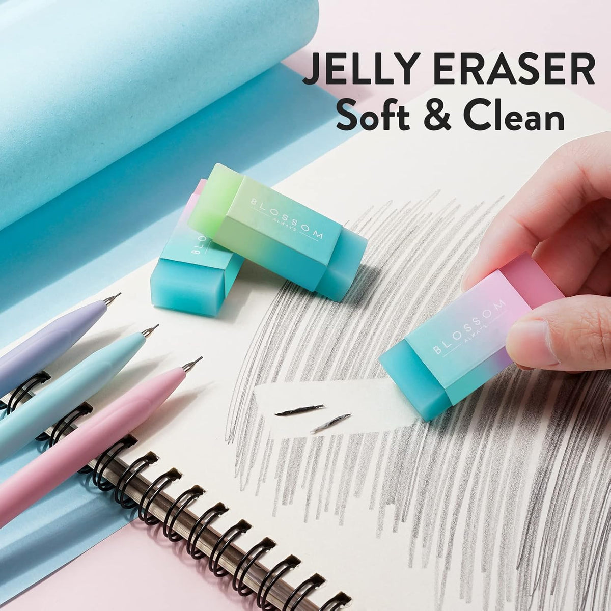 Four Candies Cute Mechanical Pencil Set, 6PCS Pastel Mechanical Pencils 0.5 & 0.7mm with 360PCS HB Leads, 3PCS Erasers and 9PCS Eraser Refills