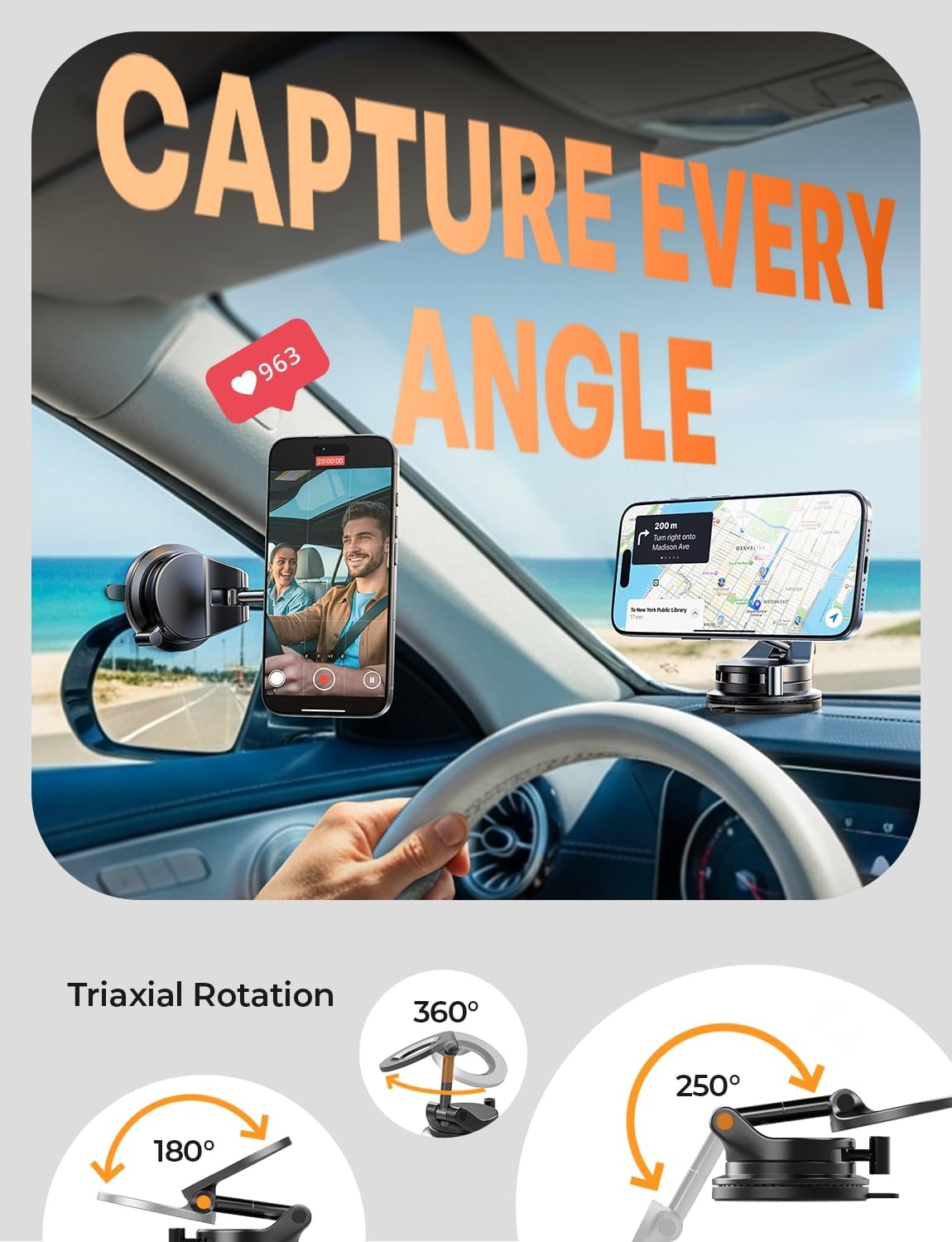 LISEN Vacuum Magnetic Phone Holder for Car, Magsafe Car Mount 360 Adjustable Vacuum Suction Cup, Phone Mount for Car