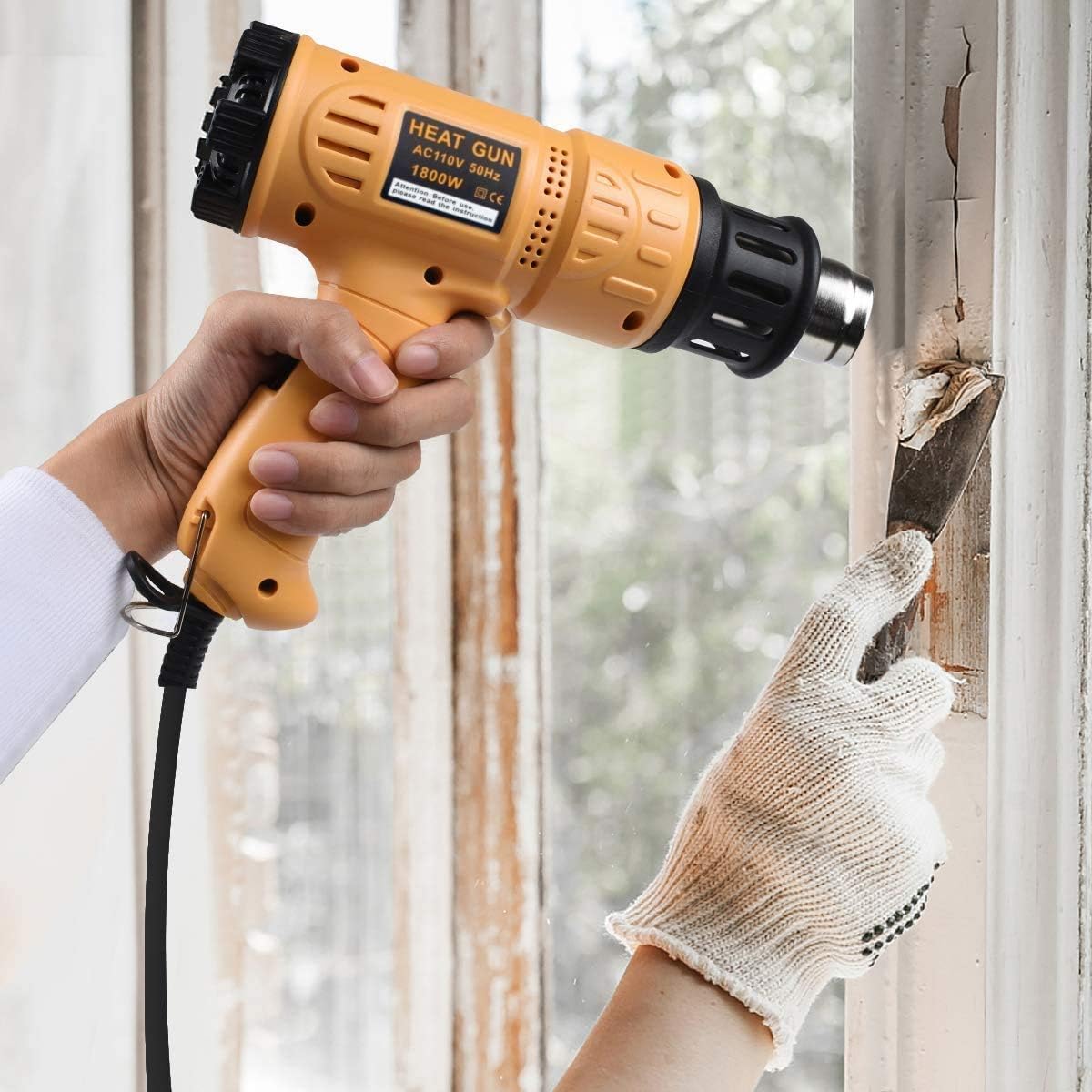 SEEKONE Heat Gun 1800W 122℉-1202℉（50℃- 650℃）Fast Heating Heavy Duty Hot Air Gun Kit Variable Temperature Control Overheat Protection with 4 Nozzles