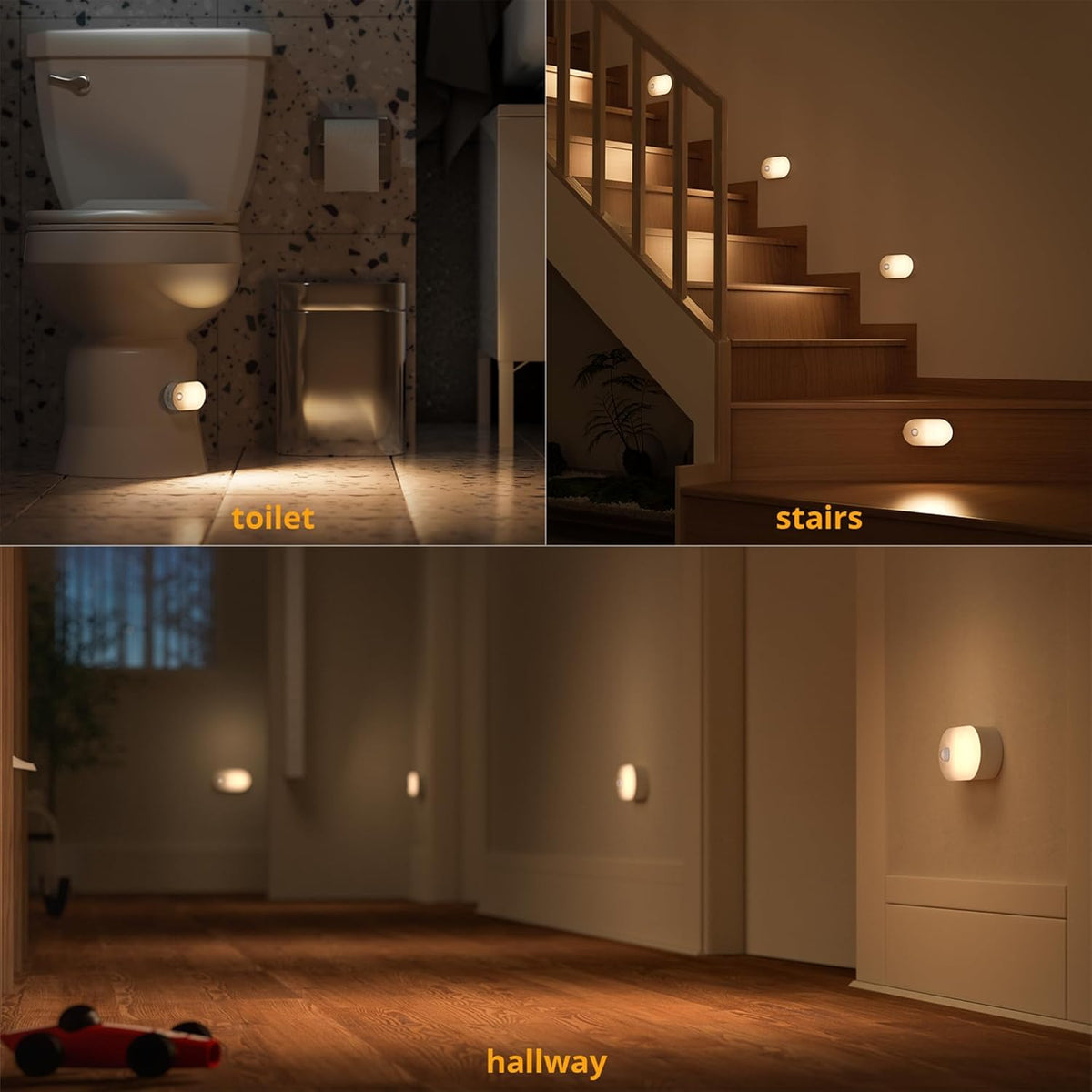 Lyridz Rechargeable Battery Night Light with Motion Sensor, Portable Mini Warm White LED Stick-on Closet Light, Adjustable Brightness for Bathroom