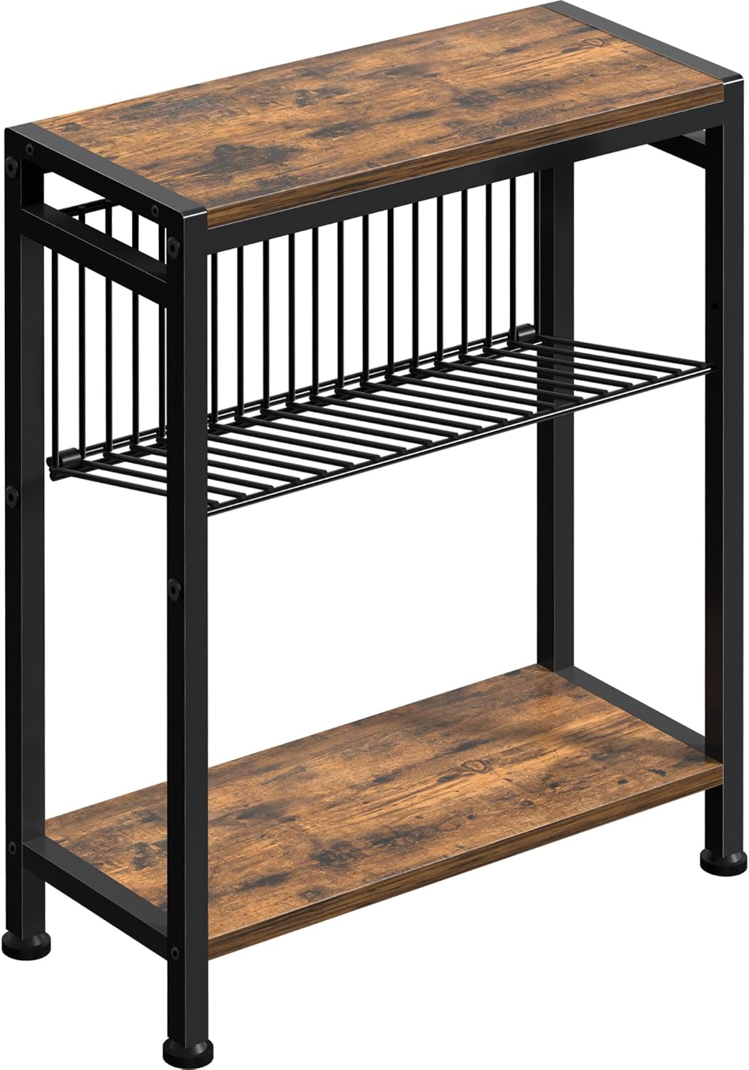 Small Side Table for Small Space, 3-Tier Narrow End Table with Magazine Holder,Slim Nightstand, Skinny Snack Couch Table in Living Room, Bedroom