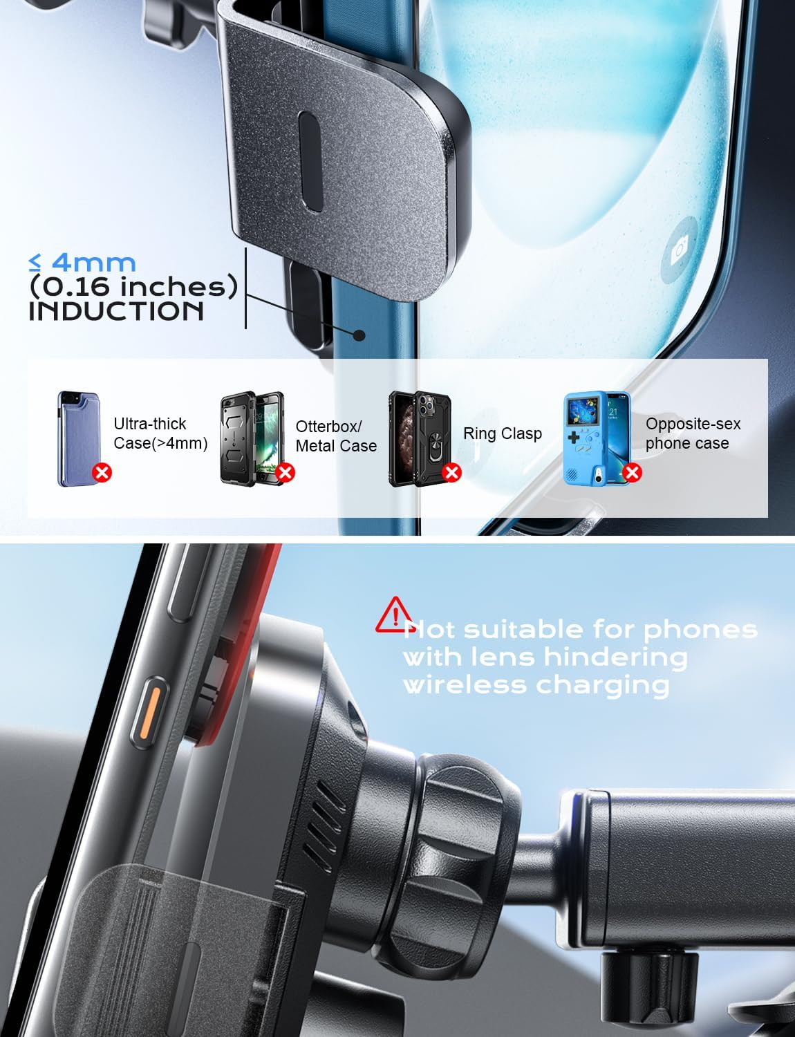 CHGeek Wireless Car Charger, 15W Fast Charging Auto Clamping Car Charger Phone Mount Phone Holder fit for iPhone 16 15 14 13 12 Pro Max 11 XR XS