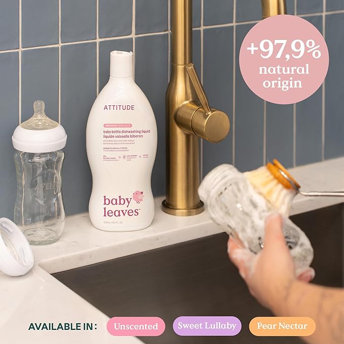 ATTITUDE Baby Dish Soap and Bottle Cleaner, EWG Verified Dishwashing Liquid, No Added Dyes or Fragrances, Tough on Milk Residue and Grease, Vegan